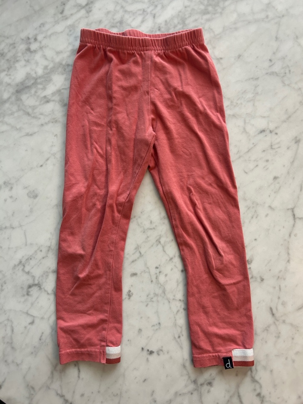 deux par deux Coral Pink Kids Leggings with Stripe Cuffs